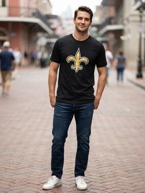 NFL New Orleans Saints Black Gold Fleur De Lis T-Shirt Size L Team Apparel NWOT
